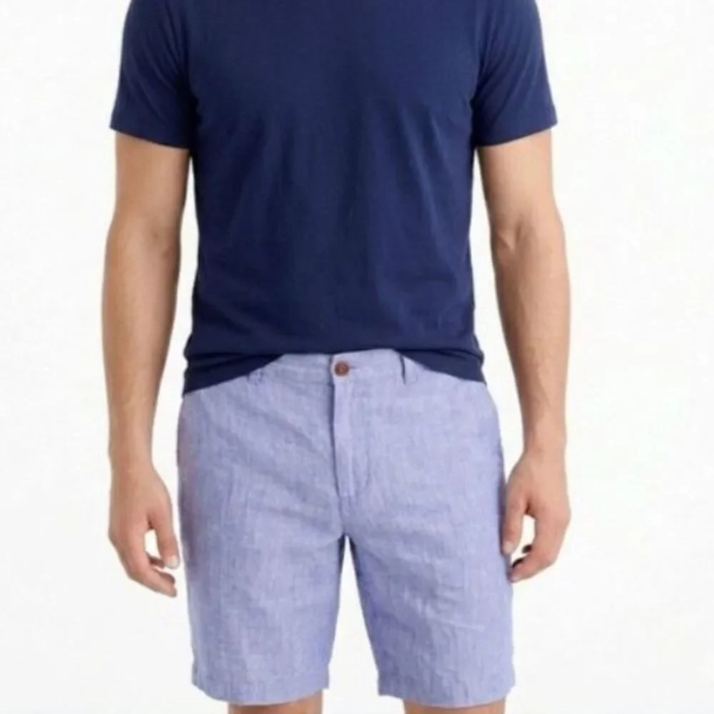 J. Crew Baird McNutt Men's Stanton Blue Linen Flat Front Shorts Size 35